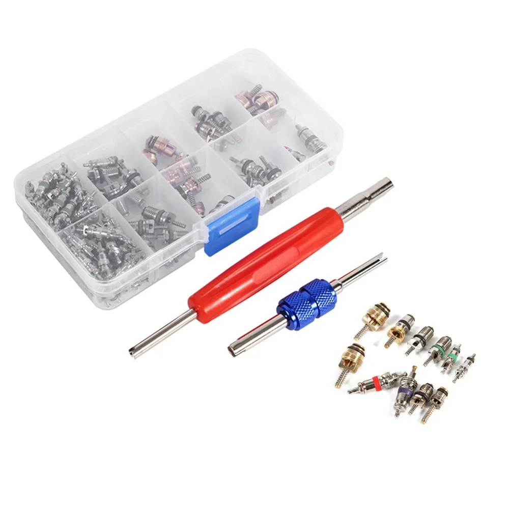 

102pcs Assortment A/C R134a/R12 Refrigeration Tire Valve Stem Cores Tool Kit, A/C Valve Core, Valve Core Remover Tool