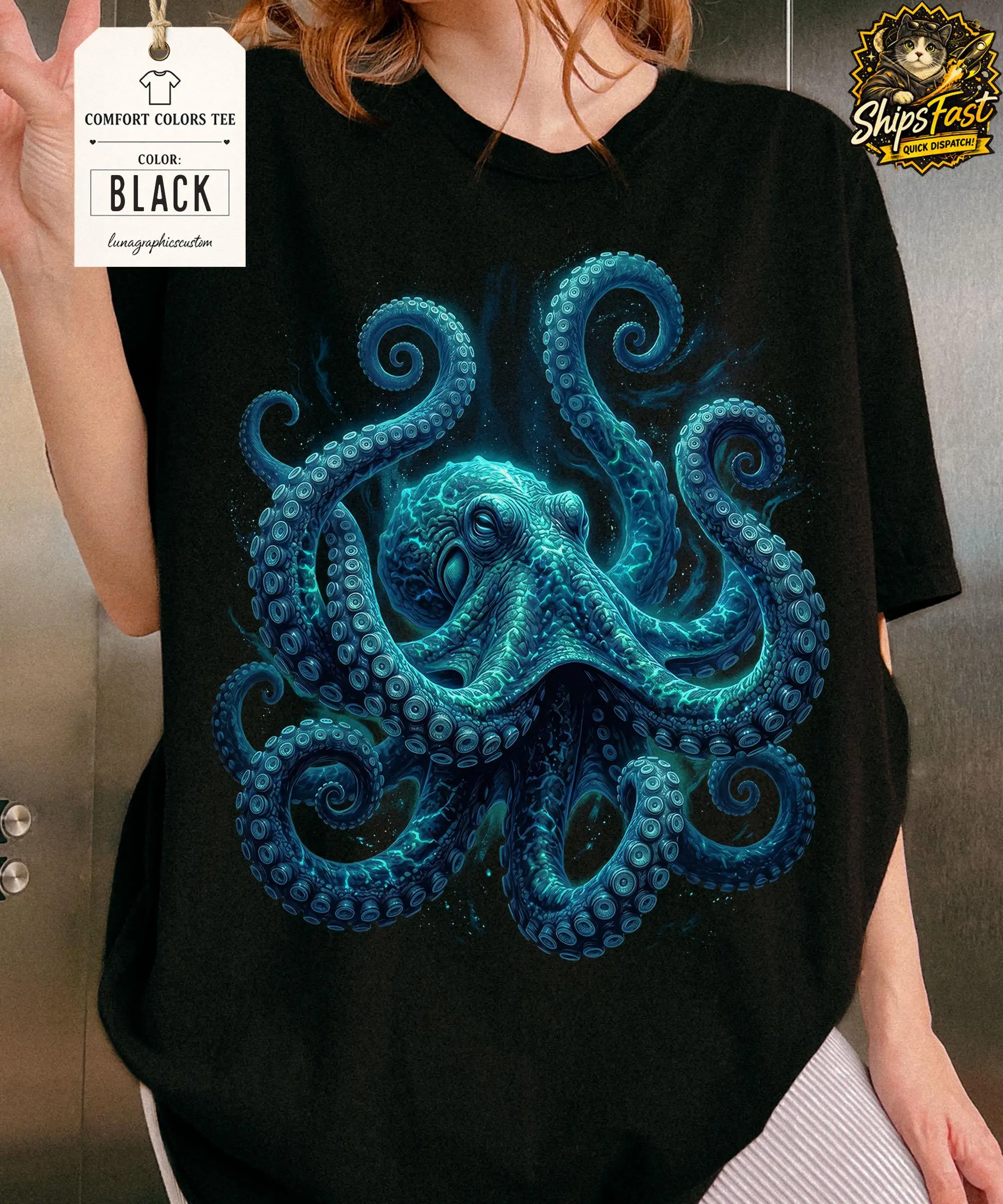 Giant Octopus Shirt, Vintage Sea Creature Graphic Tee, Retro Ocean Animal T Shirt, Coastal Marine Life Gift Top