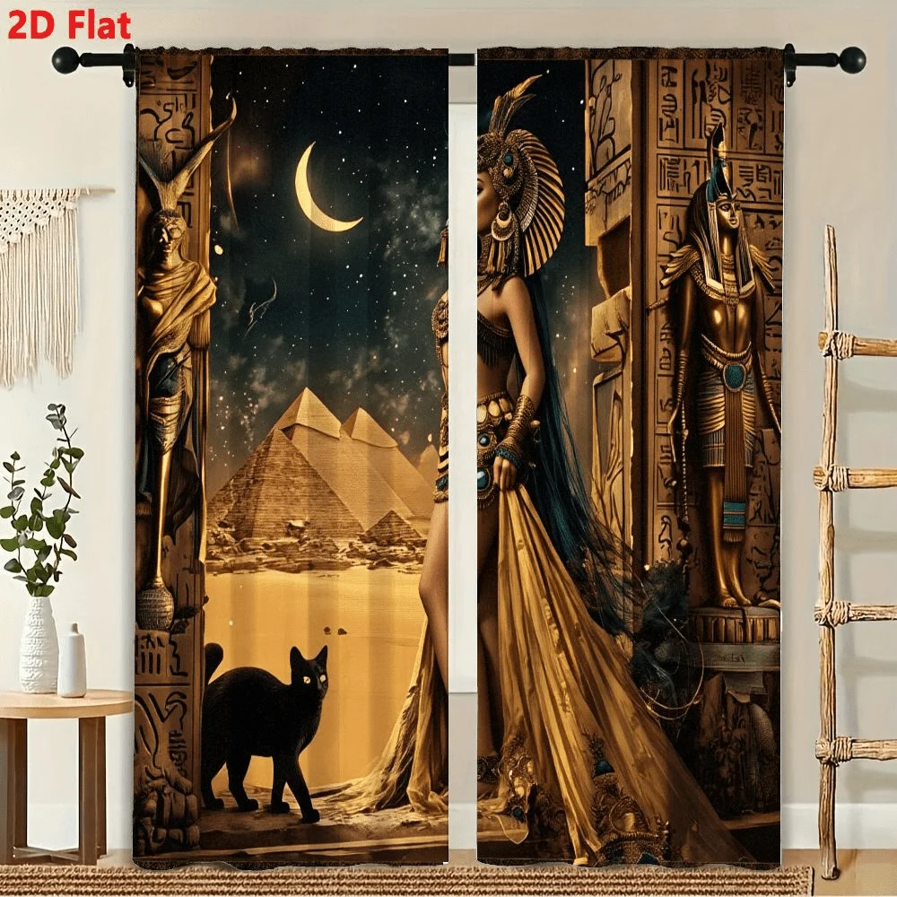 

2Pcs Curtains Ancient Egyptian Goddess With Golden Headdress Window Drapes for Bedroom Living Room Decoration Window Treatment.