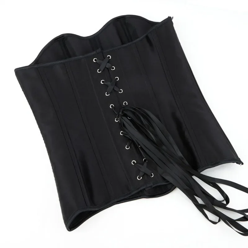 Sexy Women Corsets Bustiers Top Satin Vintage Style Corselet Overbust Sexy Lace up Zipper Corsetto Korsett Black