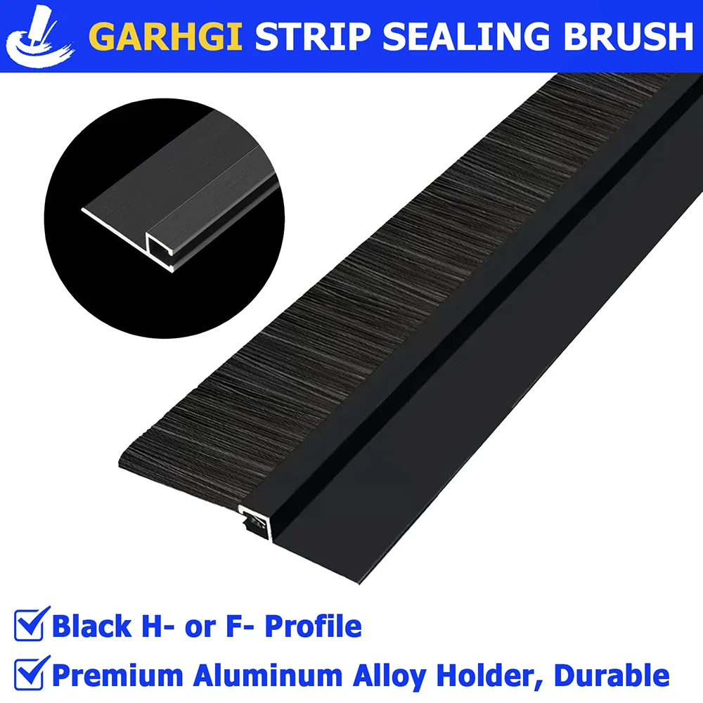 Door Window Seal Brush Strip Black Aluminum Holder Cleaning Sweep Home Garage Barn Escalator Dust Noise Insect Weather Proof