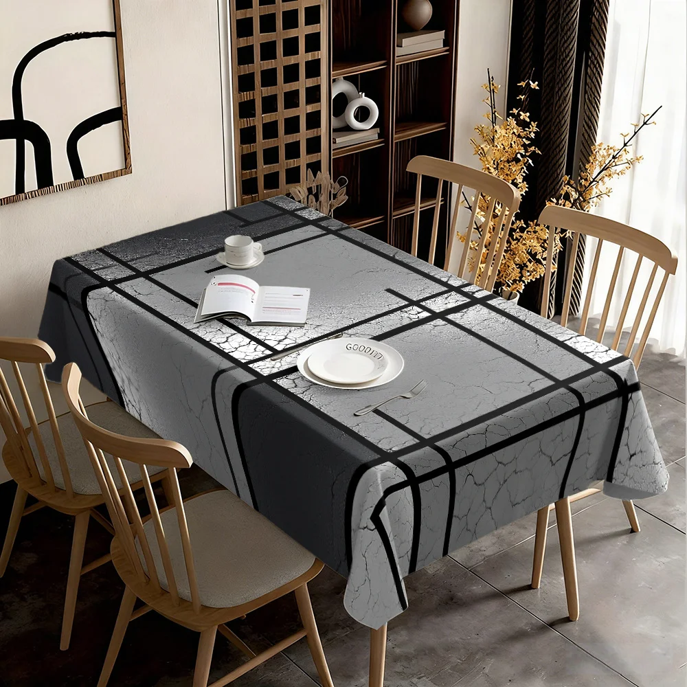 Modern minimalist geometric crack pattern, black and gray color scheme, 100% polyester, machine washable and easy to clean
