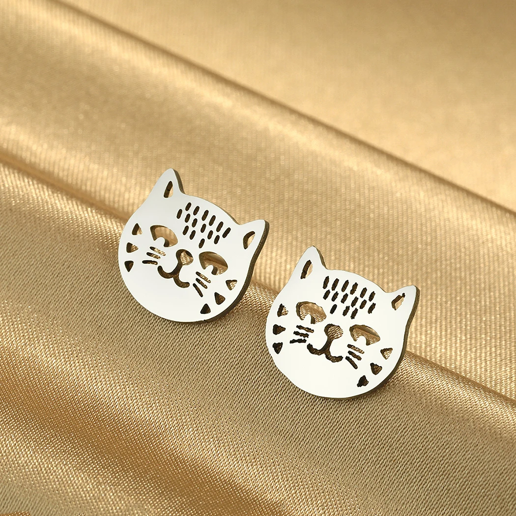 Todorova Stainless Steel Earrings Cartoon Animal Cat Head Stud Earrings for Women Men Birthday Party Jewelry Gift