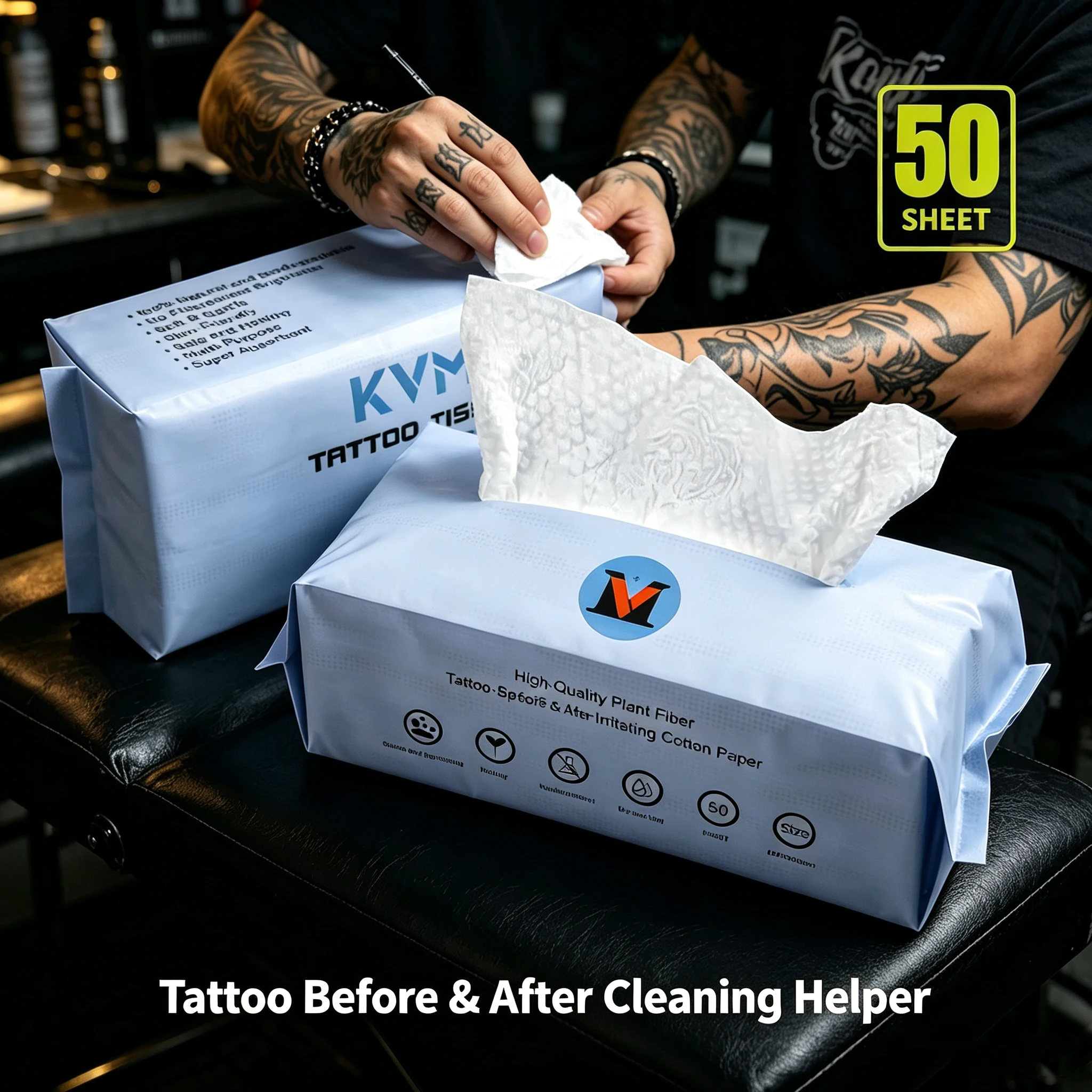Disposable Tattoo Tissue Soft Plant Fiber Non Fluorescent Lint Free Wipes For Ink Cleaning Tattoo Studio Supply 50 Sheets
