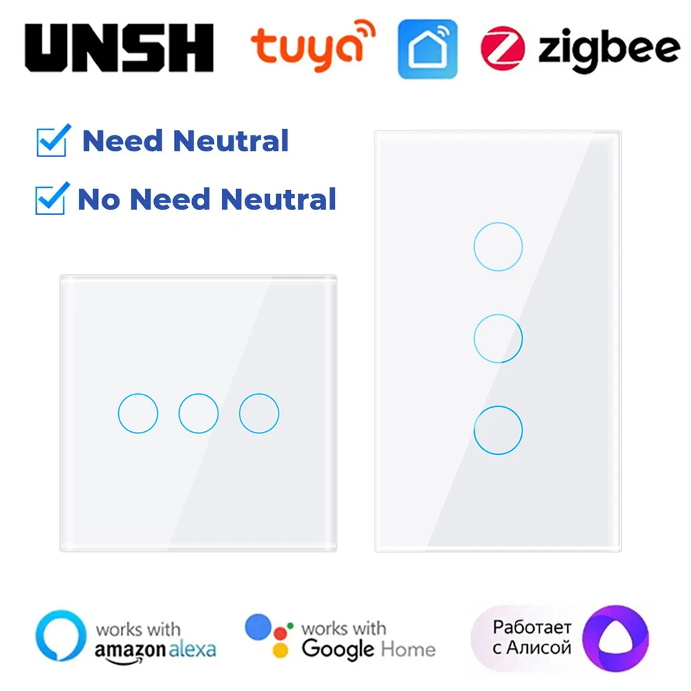 Tuya ZigBee Smart Light Wall Switch 2-way Control Touch Switch With/No Neutral Wire Works With Alexa Google Home Yandex Alice