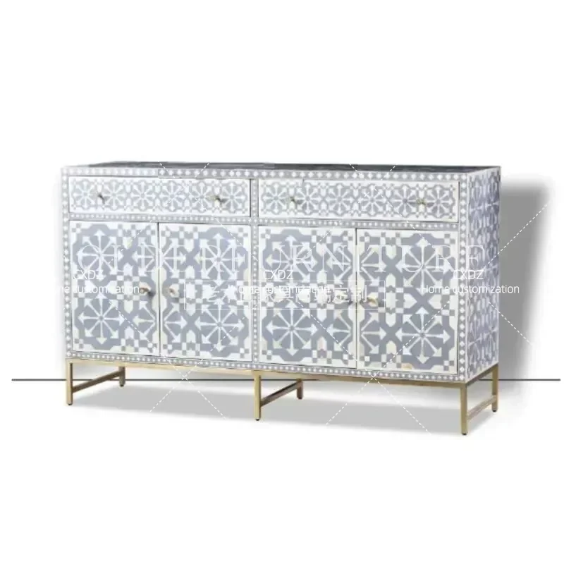American Retro Hand Painted Solid Wood Dining Side Cabinet French High End Drawer Cabinet Entrance Shoe Storage Locker