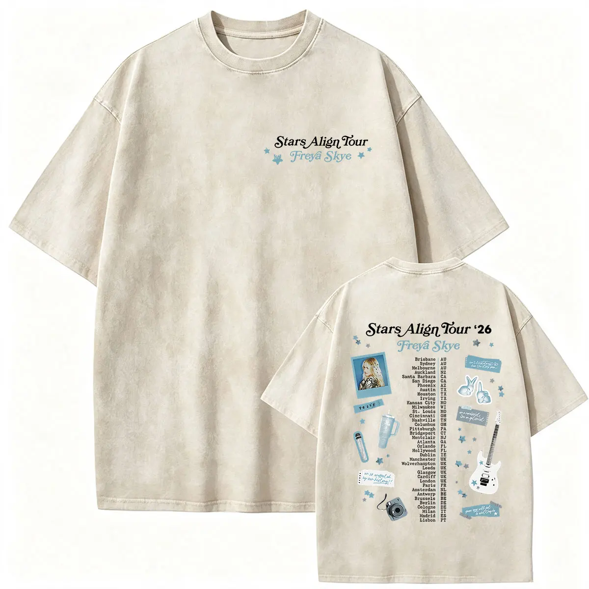 Freya Skye Stars Align Tour 2026 Double Sided Print T Shirts Men Women Vintage Washed Fashion summer Cotton Short Sleeve T-shirt