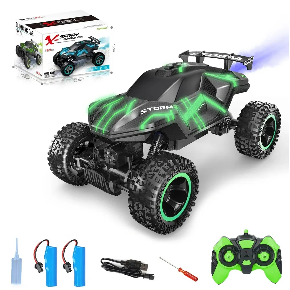 RC Car Remote Control Car, Monster Truck with Lights and Spray Function,All Terrain Off Road RC Monster Vehicle Truck for Kids