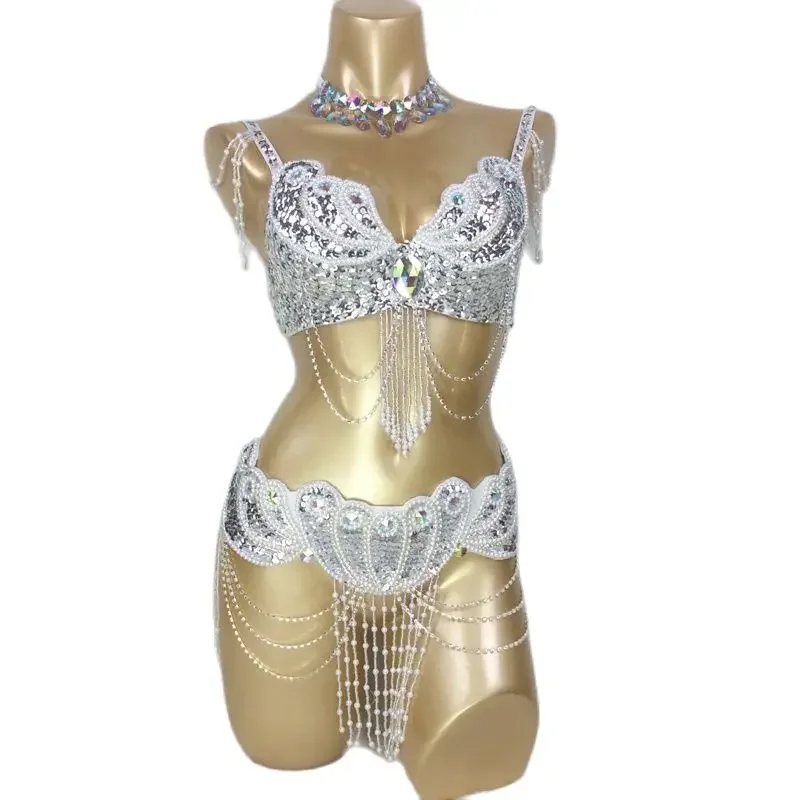 Costume di danza del ventre Performance Suit 2023 reggiseno e cintura fatti a mano Samba Carnival Festival Stage Outfit donna abbigliamento indiano Sexy