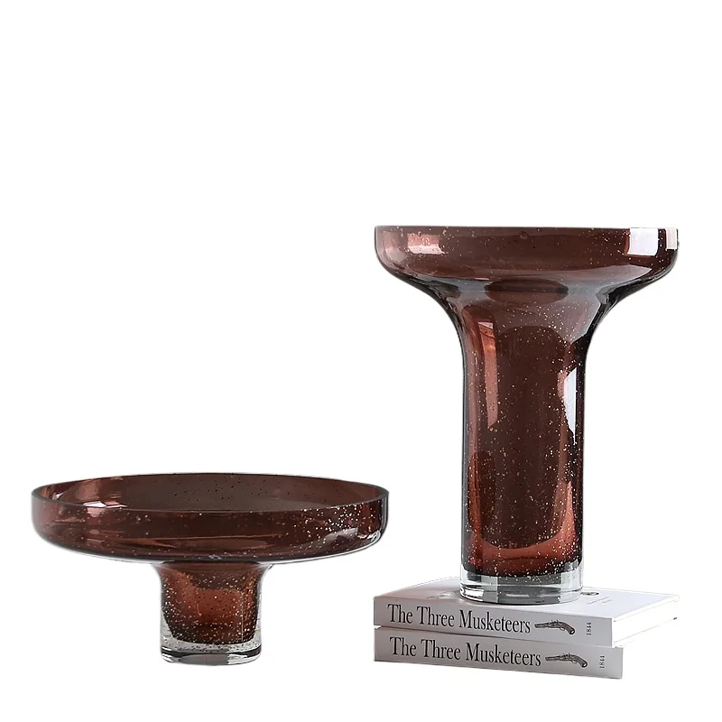 

Creative, simple, modern, wide-mouth basin, dark red vase, decoration, fashionable living room, model room, home