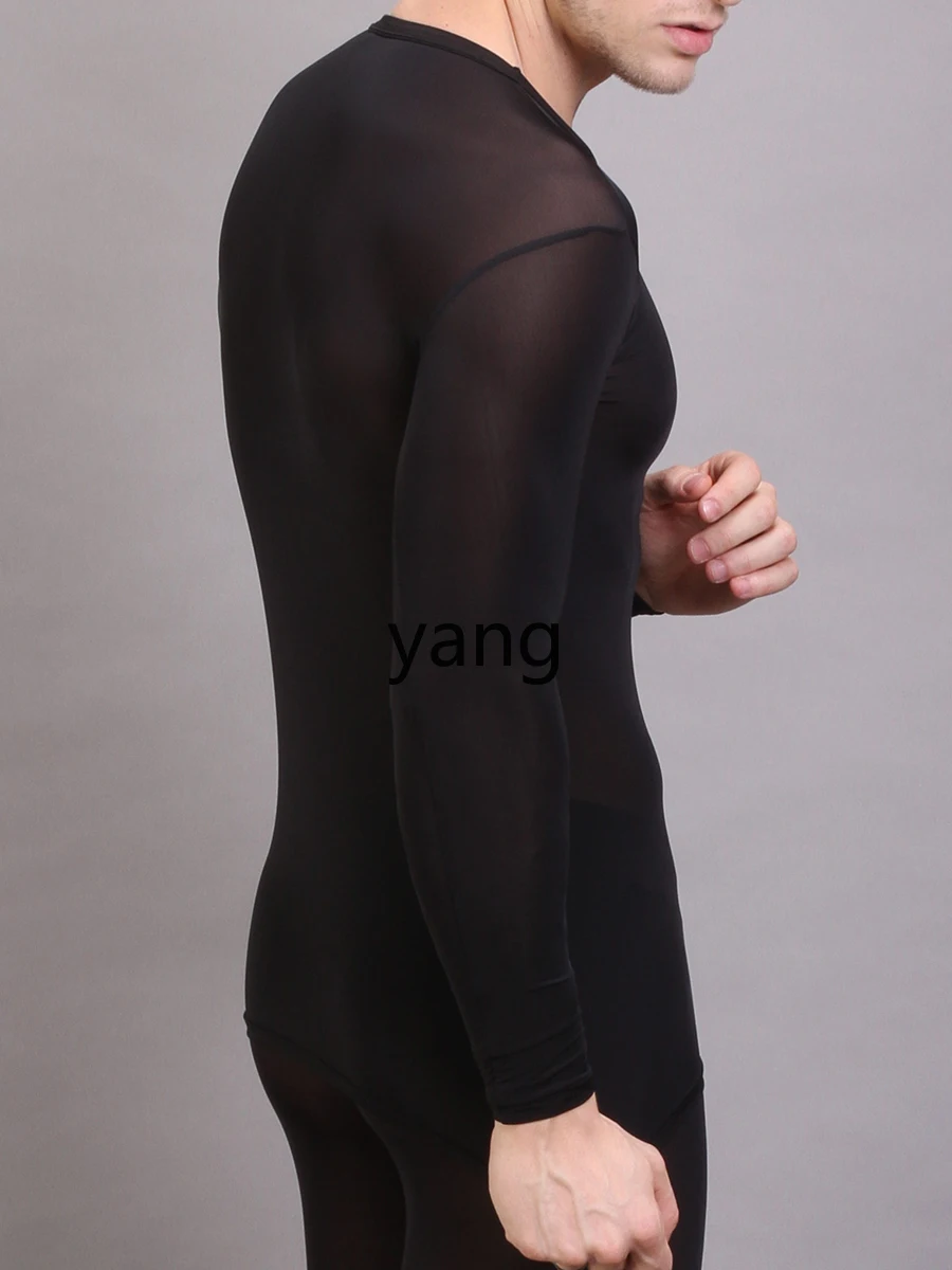 LMM ice silk men's autumn clothes men's tops winter silky thin thermal underwear wear long sleeves