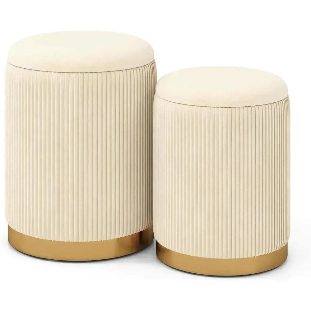 

Comfort corner Velvet Storage Ottoman Set of 2,Round Ottoman with Storage, Stackable Footstool Footrest Vanity Stool Chair