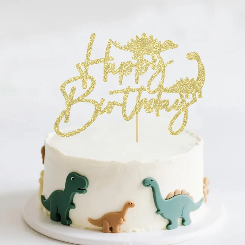 1 Stück Gold/Schwarz/Grün/Blau Dinosaurier Alles Gute zum Geburtstag Kuchen mit Dinosaurier Thema, Baby Dusche, Geburtstag Party Kuchen Dekoration Lieferungen – Detail 2
