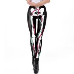 Halloween damskie legginsy kości szkielet naczyniowy 3D cyfrowy nadruk spodnie przebranie na karnawał obcisłe spodnie do fitnessu z wysokim stanem