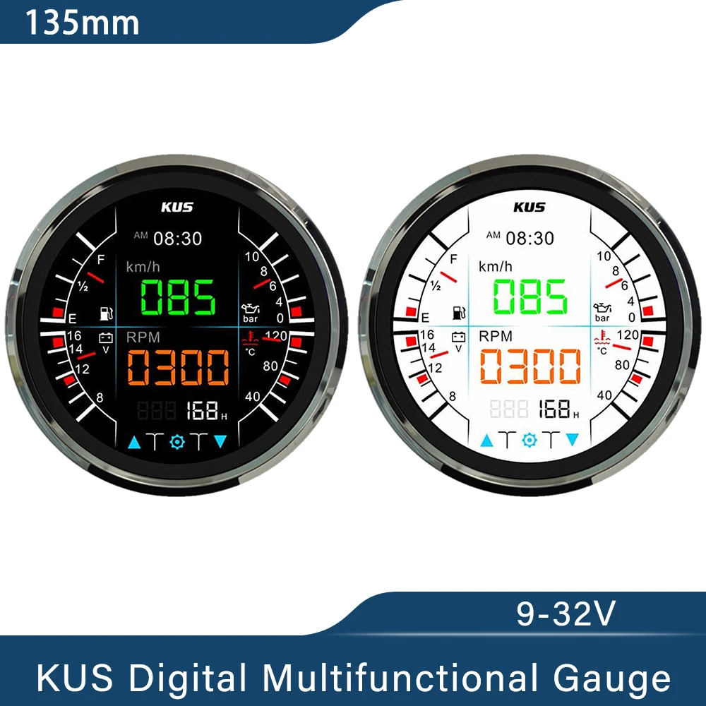 KUS 135mm Multifunction Digital Gauge Set KMG42T for Marine Application Compatible with J1939, NEMA2000 and Analog Signal