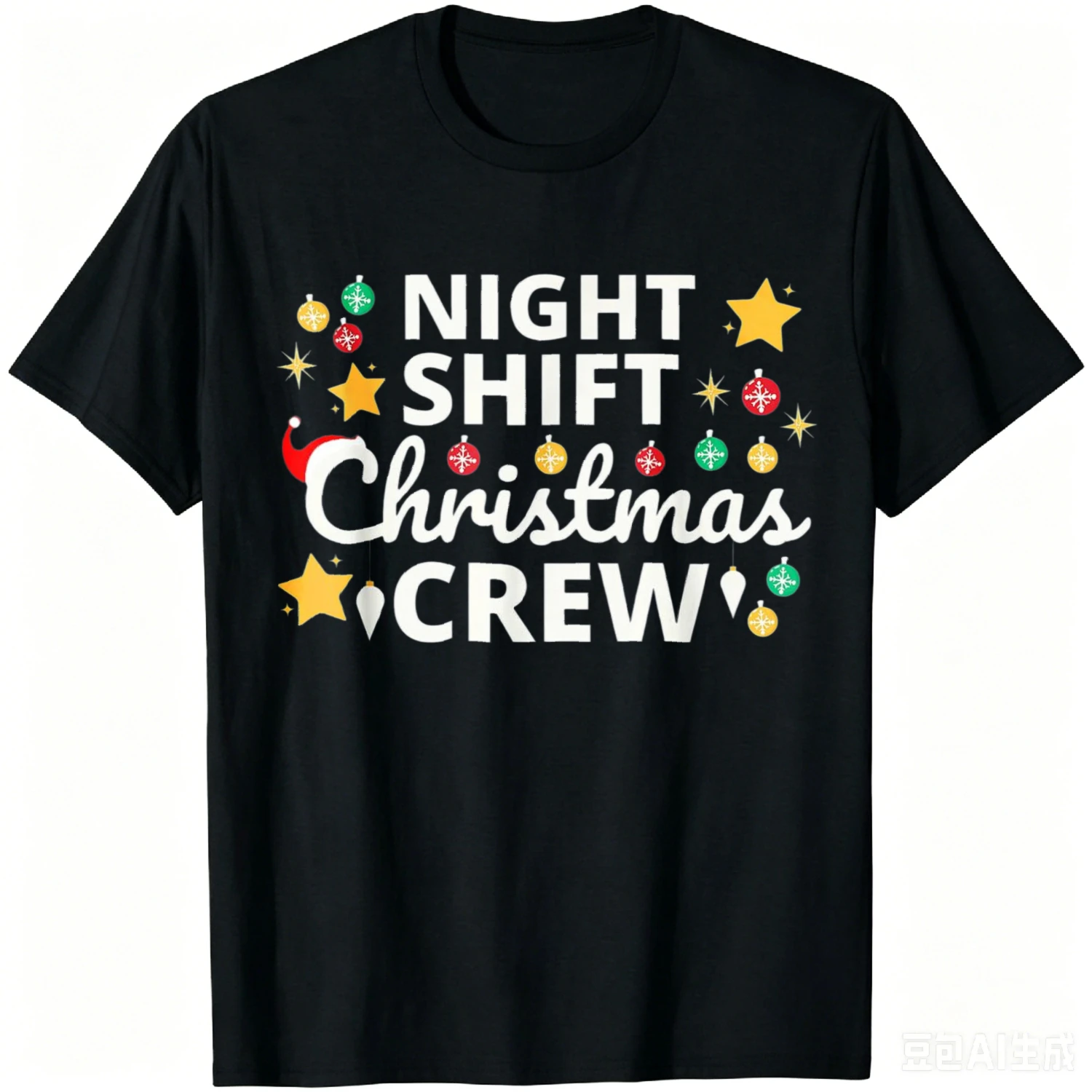 Night Shift Christmas Crew T-Shirt 100% Cotton Tee Short Sleeve Crew Neck Graphic Tee Men Women Unisex Vintage Retro Acid Wash