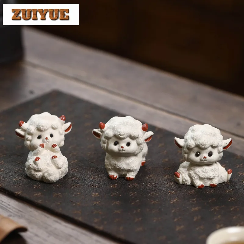 Yixing Zisha Cute Little Sheep Tea Pet Boutique Flowerpot Landscaping Tea Figurine Play Toys Tea Statue Ornaments Supplies Gift - view 3
