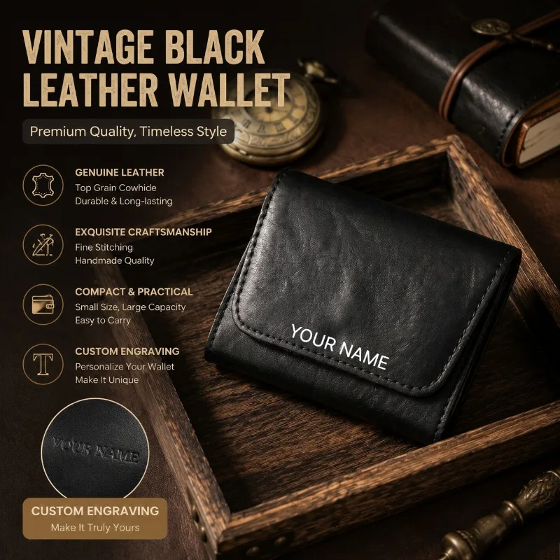 Vintage Leather Card Holder Wallet Handmade Waxed Cowhide Coin Purse Slim Driving License Case Custom Engraving Compact Design