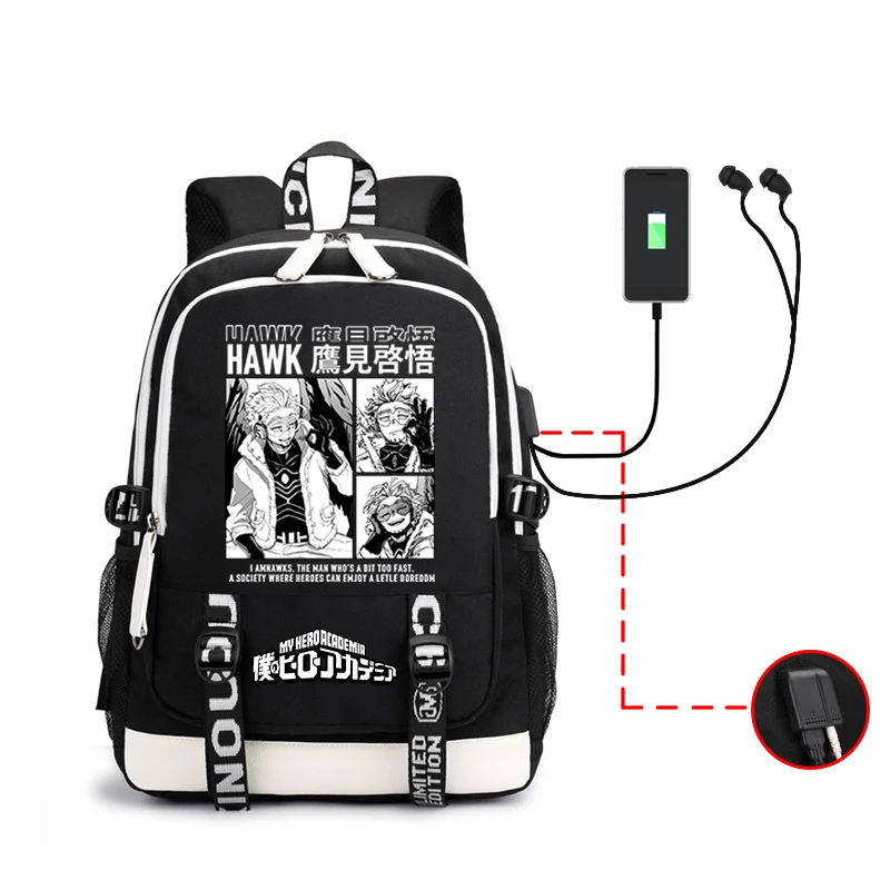 MHA Backpack Cosplay Shoto Todoroki My Hero Academia Anime Bags Shcoolbag USB Large Capacity Shoulderbag For Teenagers 2021 New