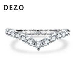 DEZO Moissanite Wedding Band For Women V Shaped Full Pave D Color Brilliant Round Eternity Ring Genuine 925 Sterling Silver