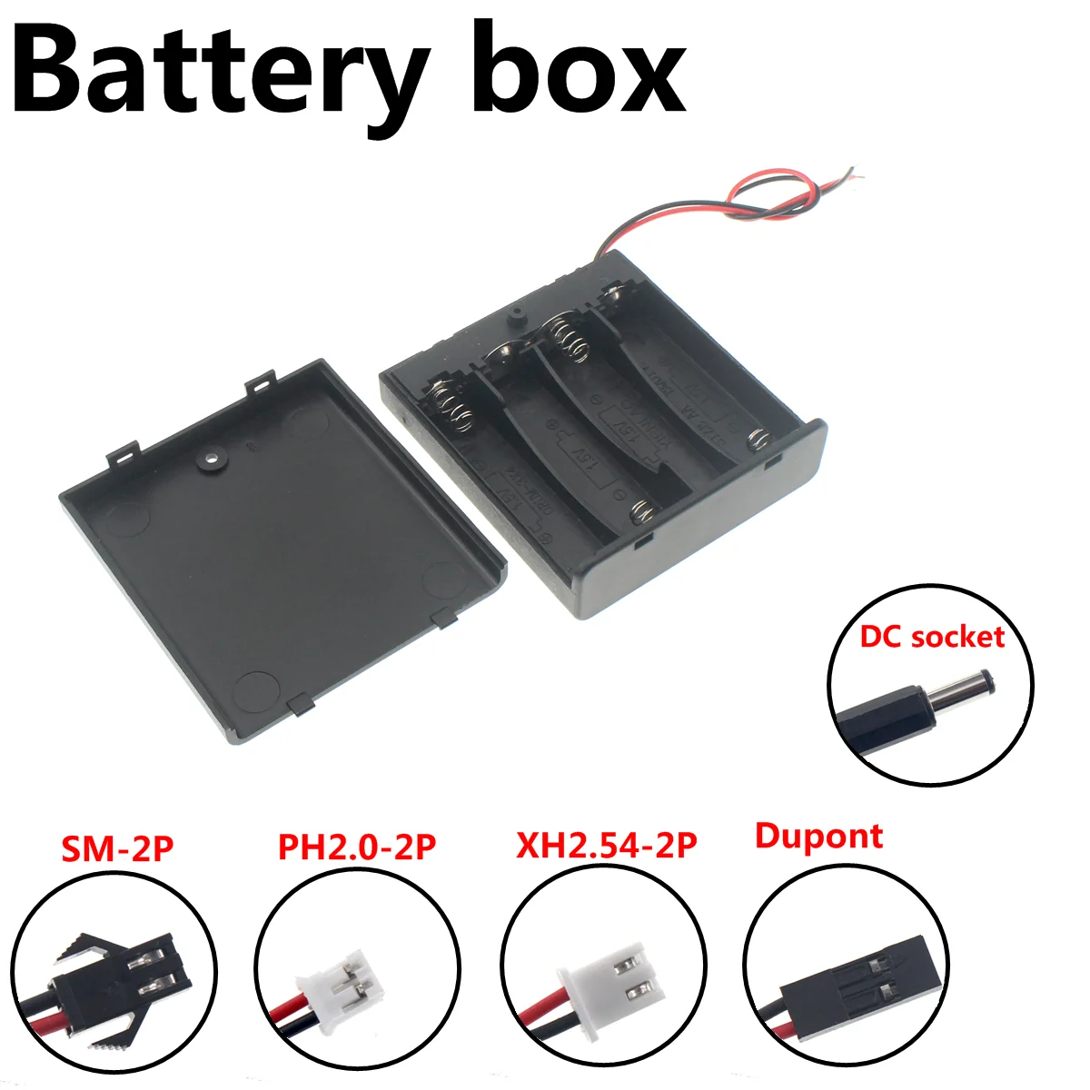 5PCS DIY 4x AA with switch closed Battery Holder Storage Box Case with DC 5.5x2.1mm XH2.54 PH2.0 SM-2P Power Plug