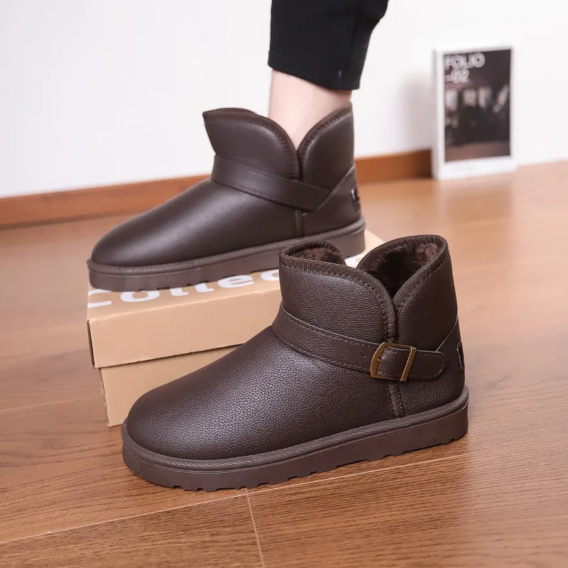 Men Solid Color Snow Boots Minimal Faux Suede Plush Lined Slip On Arch Support Non Slip Rubber Winter Daily Footwear