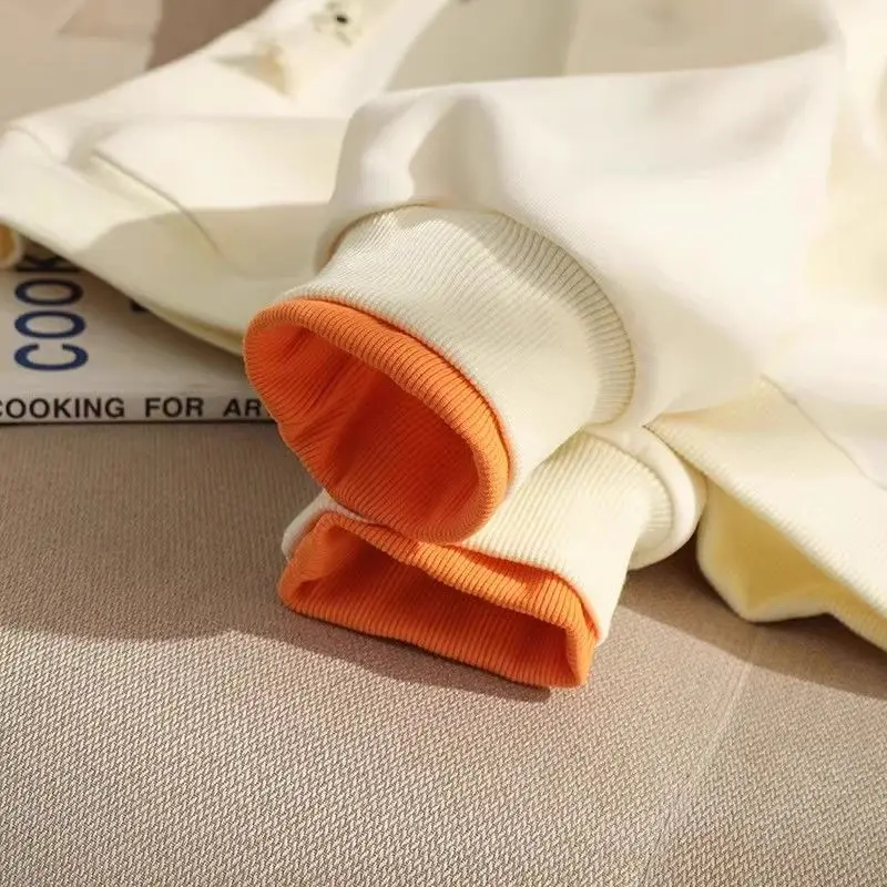 Women's Winter Autumn Tops Sweatshirt Hooded Padded Thickened Fake Two Pieces Splicing Large Size Vintage Comfortable Leisure