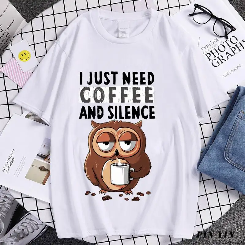 Humor I Just Need Coffee and Silence Graphic T Shirts Summer Short-sleev Print Cotton T-shirt for Men Women Streetwear Y2k Tops