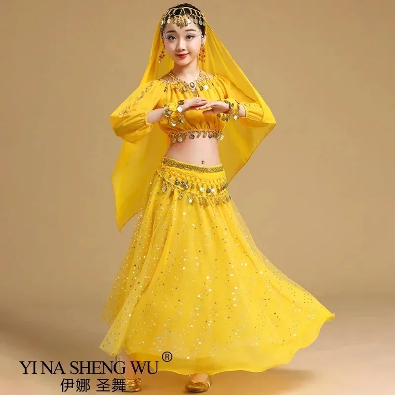 Fashion New style child belly dance Indian dance costume set Sari Bollywood children outfit belly dance performance clothes sets