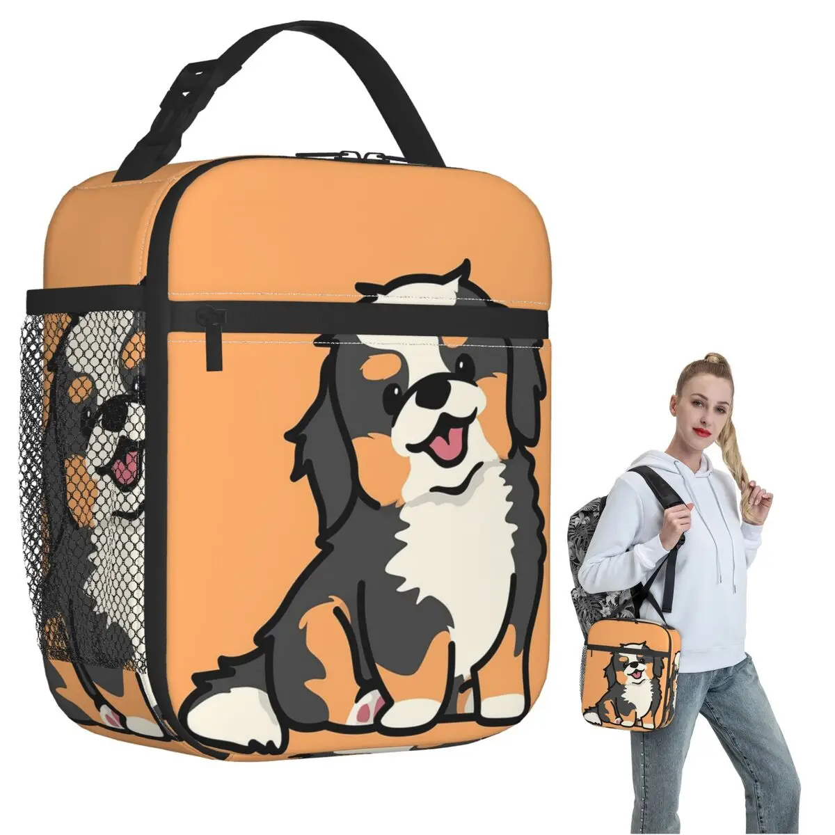 Cute Bernese Mountain Dog Puppy Insulated Lunch Bag for Women Kids Portable Food Boxes Thermal Lunch Box Tote