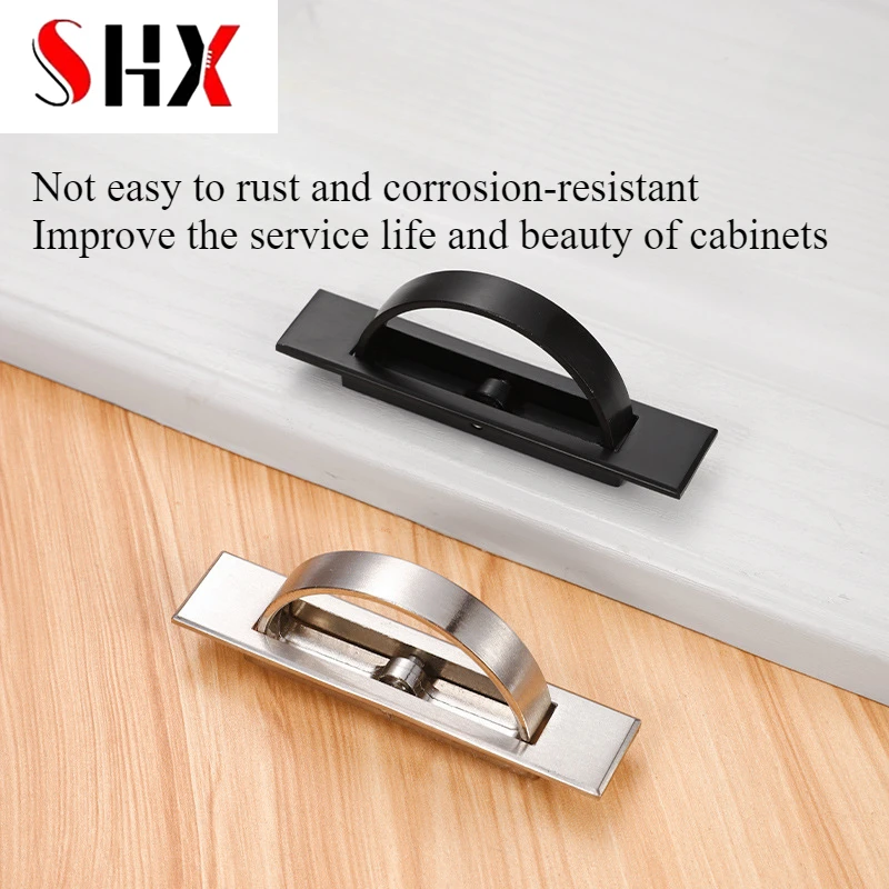 مقبض تاتامي من الفولاذ الأسود المصقول بمقبض مخفي ومقبض قلاب مدمج في درج خزانة مخفي #3