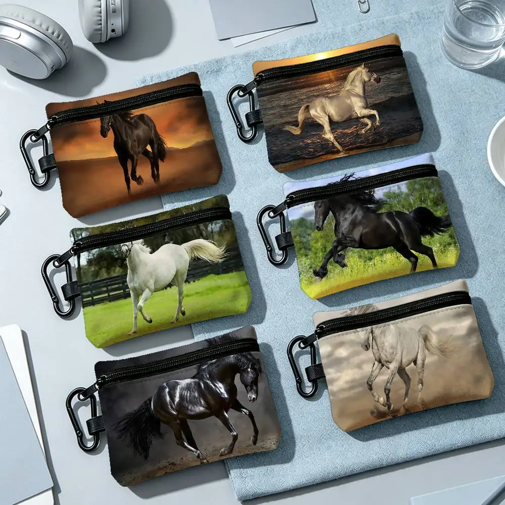 Beautiful Horse Colorful Fashion Wear-resistant Oxford Cloth Coin Purse Portable Backpack Hanging Card Storage Bag