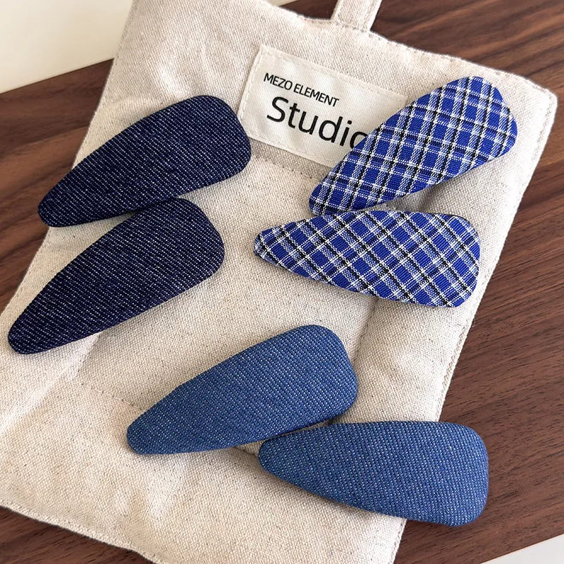 

Retro Denim Blue Hair Pins BB Clip Fashion Bangs Clip Plaid Fabric Hair Clip For Women Girls Barrettes Fashion Hair Accessories