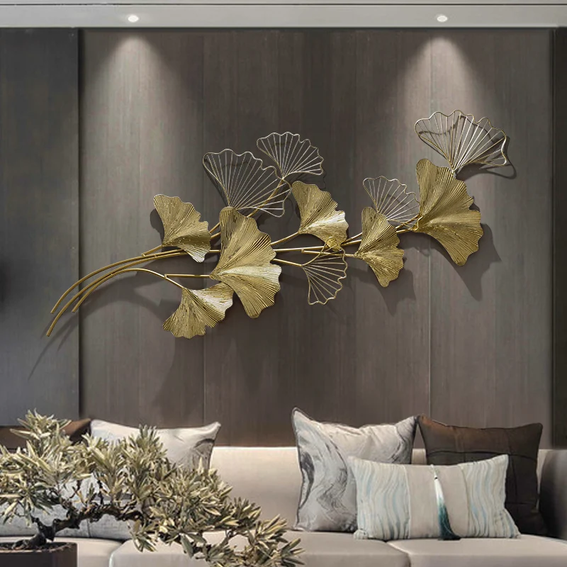 Style Metal Ginkgo Biloba Wall Decoration Creative Background Wall Decoration Light Luxury Restaurant Wall Decoration Pendant