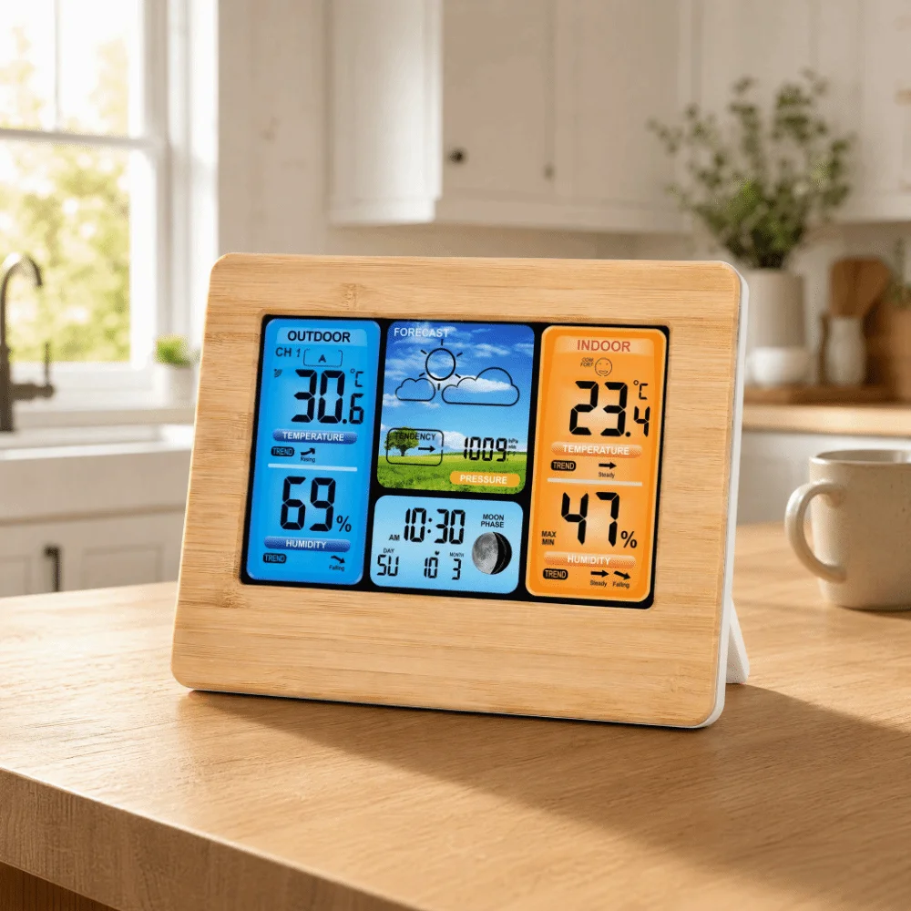 Color Display Weather Station Clock Wireless RF Transmission USB Powered Wireless Weather Station Moon Phase Display