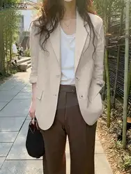 ZANZEA Korean Fashion Casual Loose Tops Notched Lapel Cotton Solid Elegant Women Blazer Autumn 2024 Long Sleeve Suit Jackets