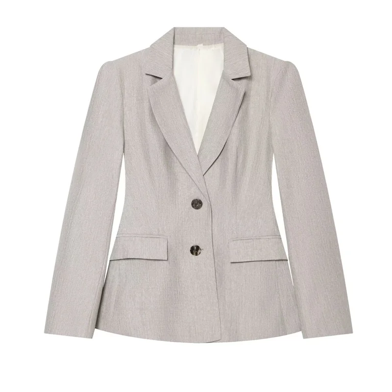 Blazer para Mujer, Nuevo Modelo Otoño 2026, Manga Larga, Mezcla de Lino, Plisado, Elegante, Chic, Prenda Exterior Femenina