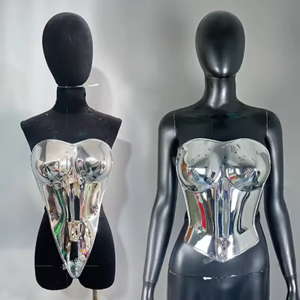 Costumes de scène pour femmes, body argenté, armure, tenue de Performance Sexy, Drag Queen, Gogo Party Show, vêtements Rave yj168