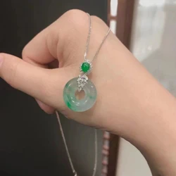 Inspired Natural Ice seed Jade Chalcedony Round Necklaces Ruyi Chinese Style clavicle chain Classic Silver Jewelry for Women