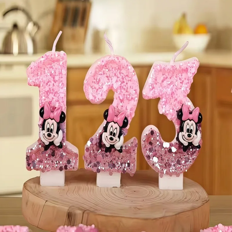 Velas de Minnie Mouse de 0 a 9, dibujos animados de cumpleaños con número 3D, suministros de decoración para pastel de cumpleaños enchufables para fiesta de aniversario, regalos DIY