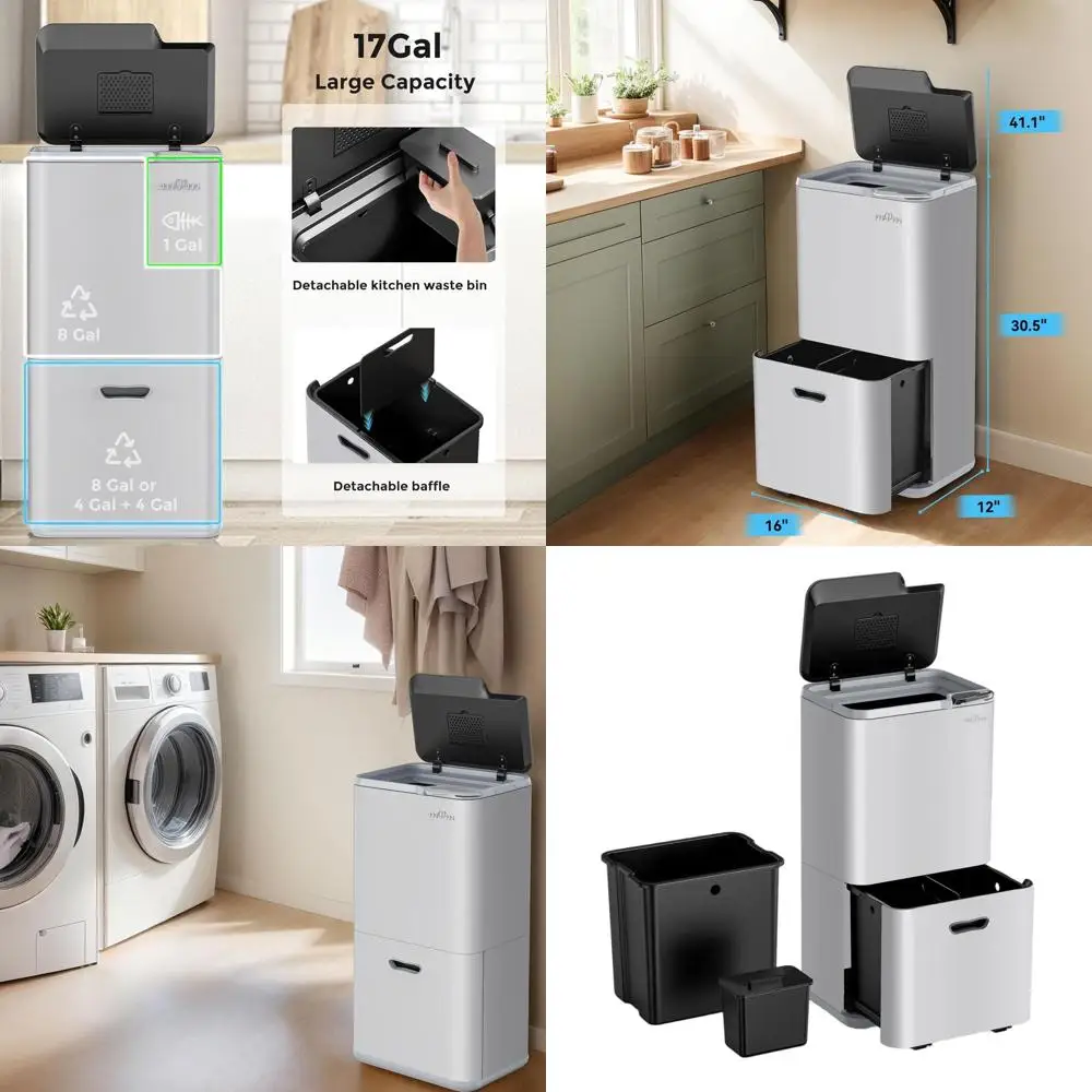 

Dual Compartment Stainless Steel Trash Can, 16 Gallon Capacity, Heavy Duty for Kitchen and Home Use