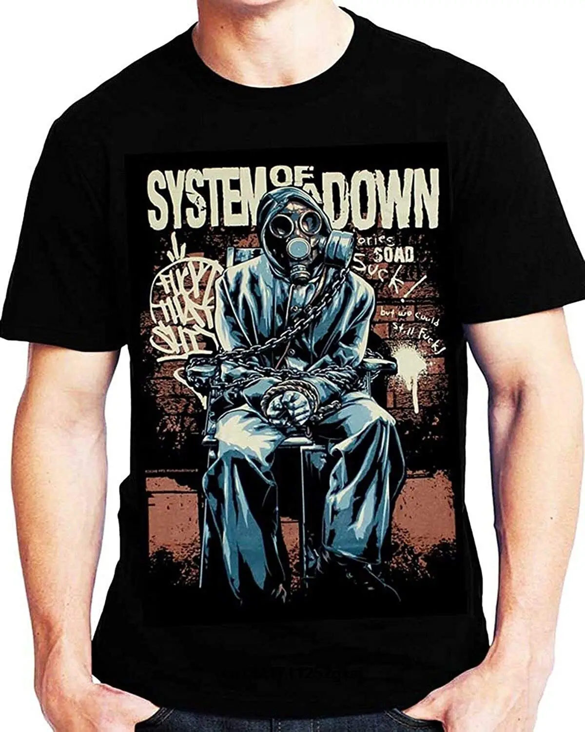 

Винтажная система пуха SOAD Mark крутая хлопковая черная футболка S 4XL AA1386