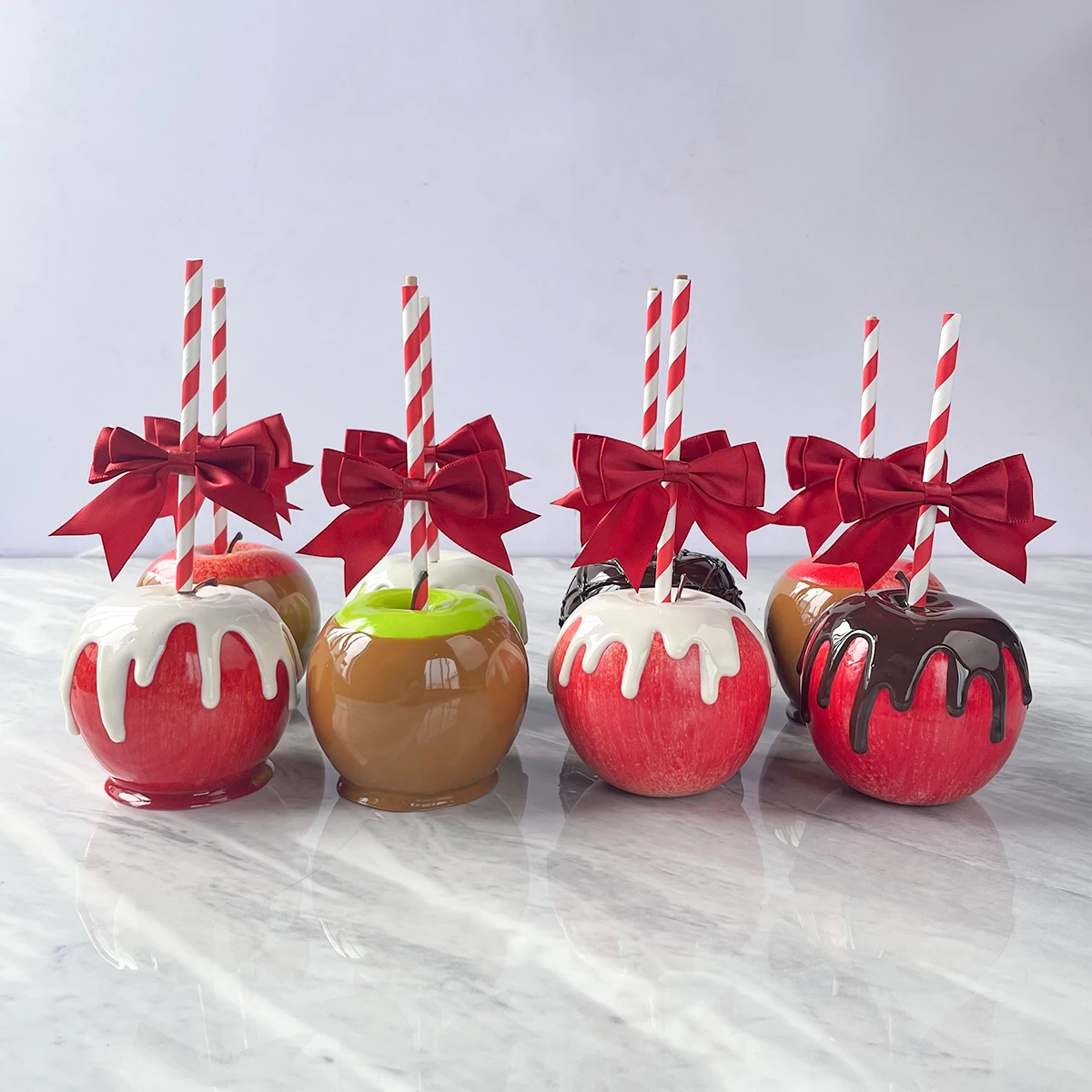 Decoración realista de manzana de caramelo falso, accesorio de manzana de caramelo Artificial realista para fiesta de Halloween, exhibición de cocina, mesa de postre cent