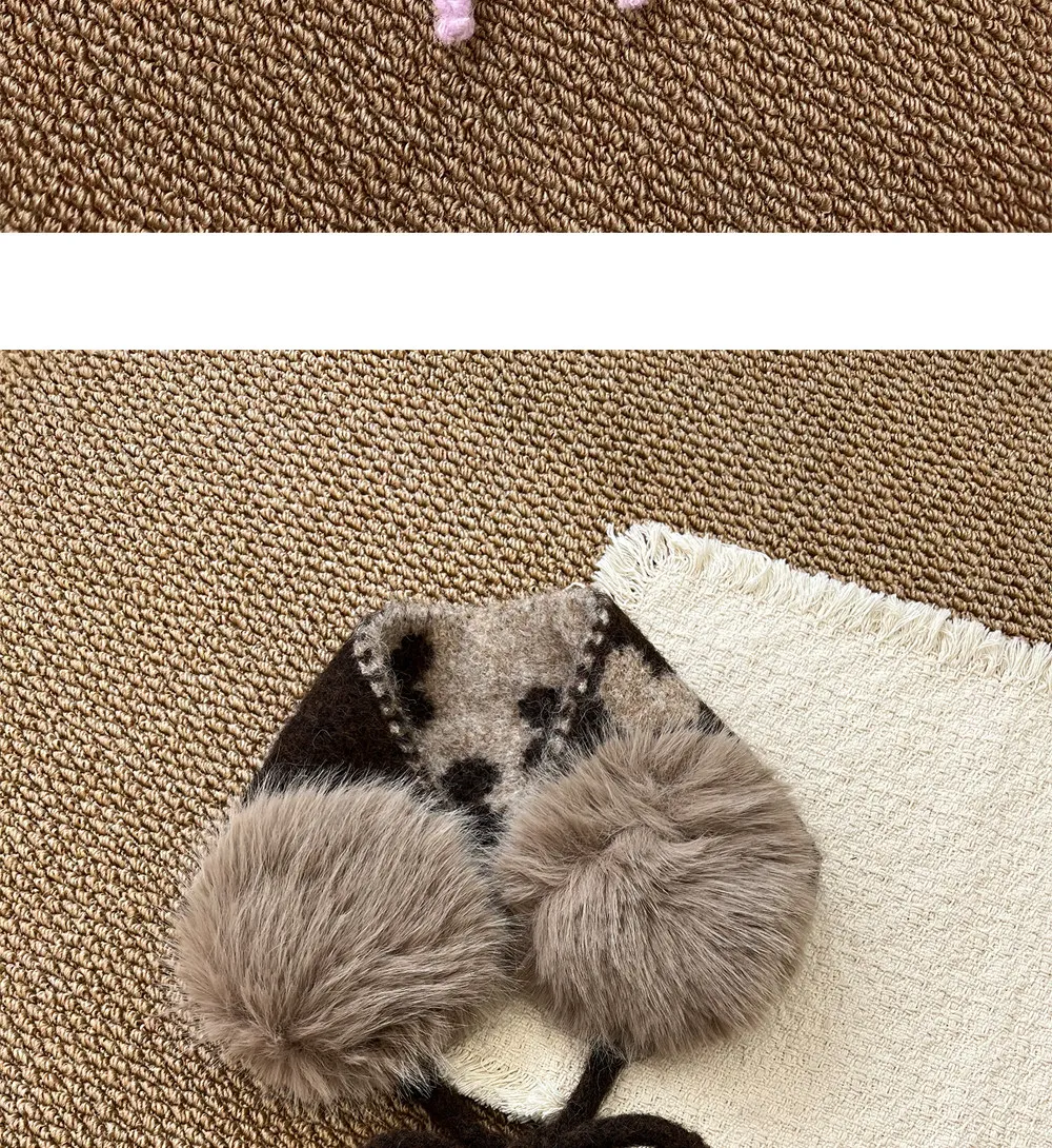 Heart Pattern Knitted Winter Earmuffs for Women Faux Fur Pom‑pom Ear Warmers Bow‑tie Design Soft Warm Cold‑proof Ear Muffs