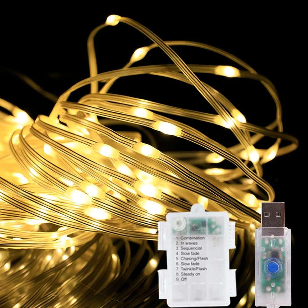 Led Lederen Lichtslinger Draad Sprookjesachtige Verlichting Usb/Batterij Slinger Voor Outdoor Nieuwjaar Feest Kerst Tuin Straat Decoratie