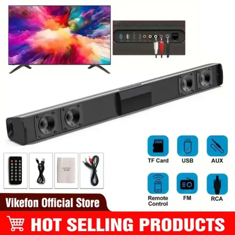 사운드바 스피커, Bluetooth 5.3, 원격 제어 기능이 있는 스테레오 사운드바 서라운드 사운드 홈 시네마, RCA AUX TF 카드 지원