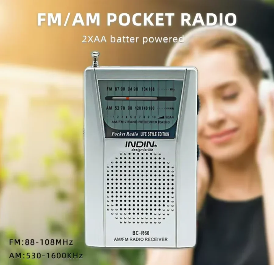 Portable Radio FM AM Radio with Speaker and Headphone, Emergency Pointer Pocket Radio Good Reception for Elder