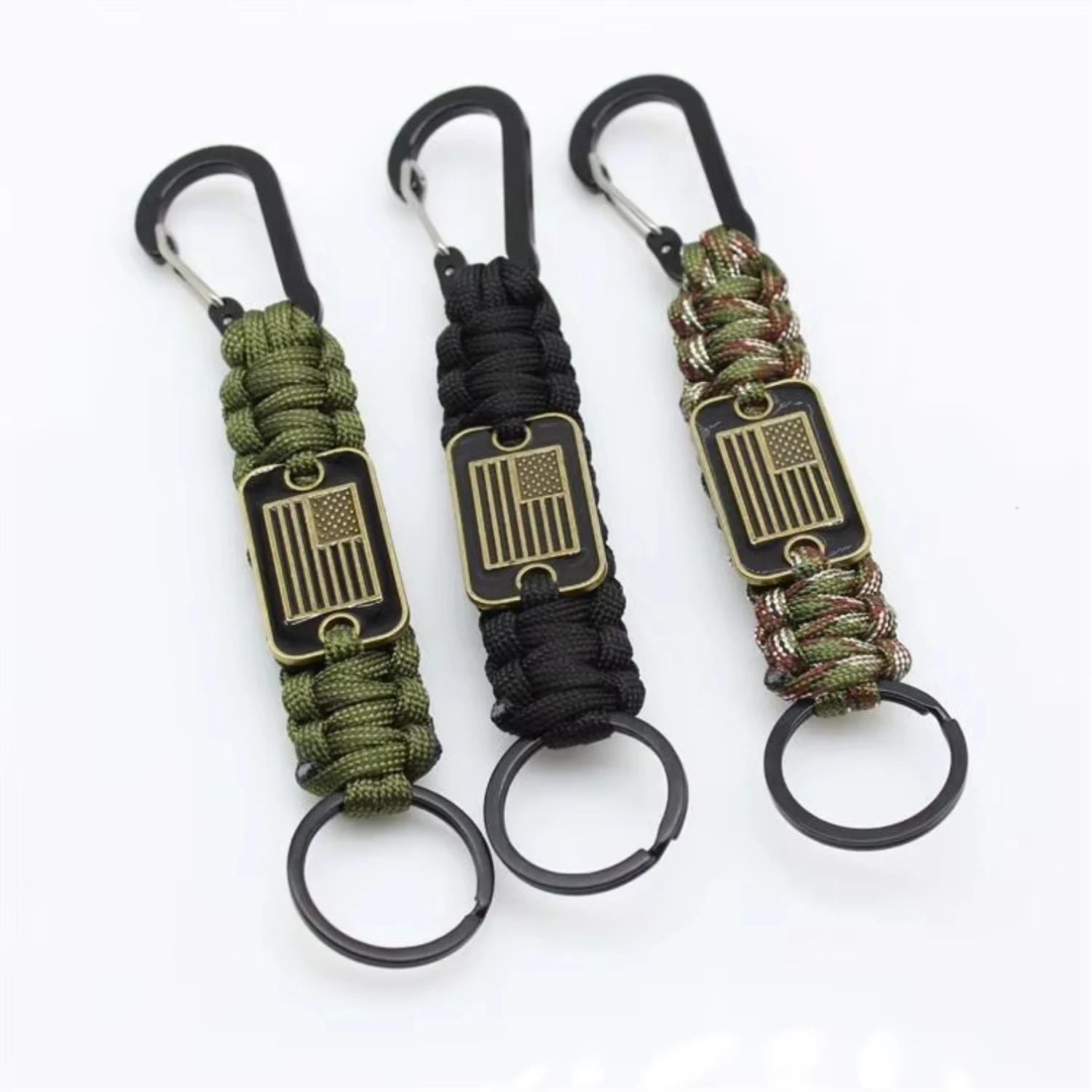 Camping Paracord Keychain DIY Weaving with Seven-core Paracord National Flag Logo Outdoor Travel Emergency Tool