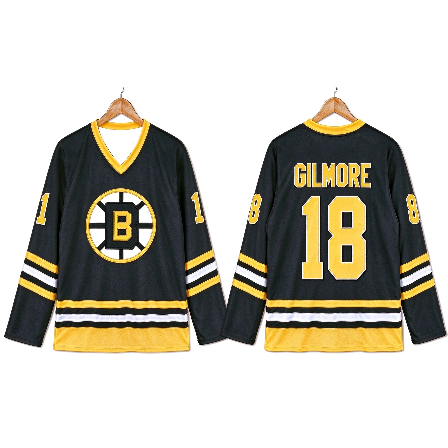 Men's Happy Gilmore #18 Ice Hockey Jersey Boston Style Vintage Embroidered Long Sleeve Hockey Shirt Casual Sports Fan Jersey