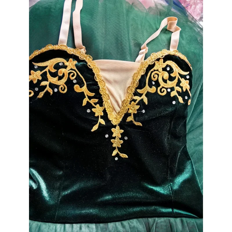 المهنية الباليه توتو بحيرة البجع الأخضر الداكن ملابس رقص فطيرة الفتيات الكلاسيكية الباليه توتو يوتار فستان الباليه للأطفال M1